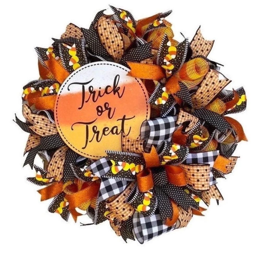 Candy Corn Halloween wreath decoration for front door, Halloween Swag, Housewarm